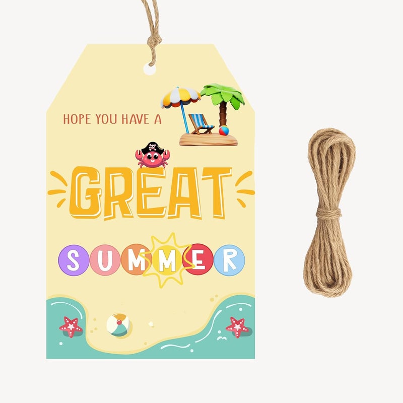 llyinglpdec 50PCS Summer Paper Tags with String, 2.2"x3.3" Hope You Have a Great Summer Tags, Beach Ocean Design for Teacher Gifts, Classroom Treat Bags, Party Favors - Image 1
